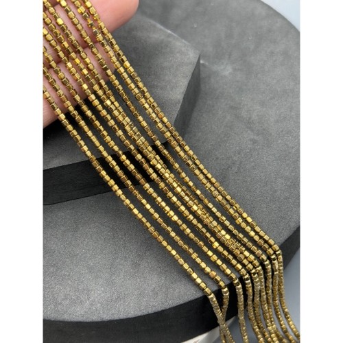 Каменные бусины, Гематит синтетический, золото, шайба, размер 2х2 мм, нить 38 см