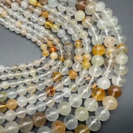 Каменные бусины, Топаз, микс, шарик гладкий, 10,5-11 мм, длина нити 19 см