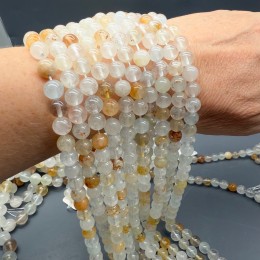 Каменные бусины, Топаз, микс, шарик гладкий, 8 мм, длина нити 19 см