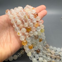 Каменные бусины, Топаз, микс, шарик гладкий, 10,5-11 мм, длина нити 19 см