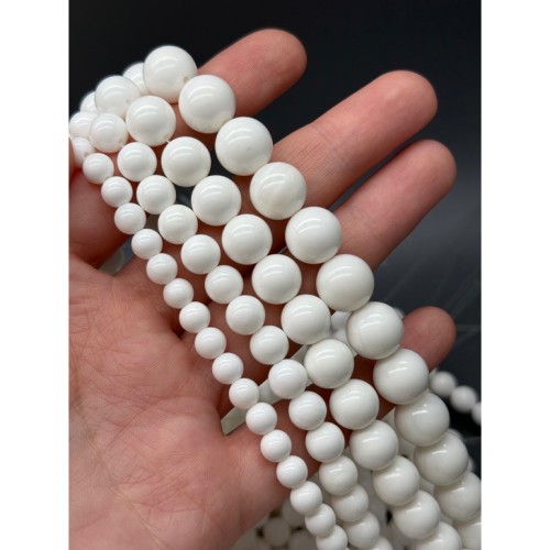 Каменные бусины, Тридакна, белый цвет, шарик гладкий, 8 мм, длина нити 38 см