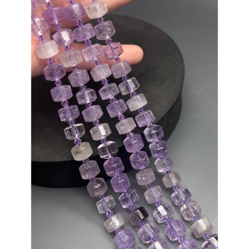 Каменные бусины, Лавандовый аметист, шайба, огранка, 8х12 мм, длина нити 40 см