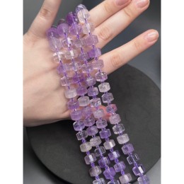 Каменные бусины, Лавандовый аметист, шайба, огранка, 8х12 мм, длина нити 20 см