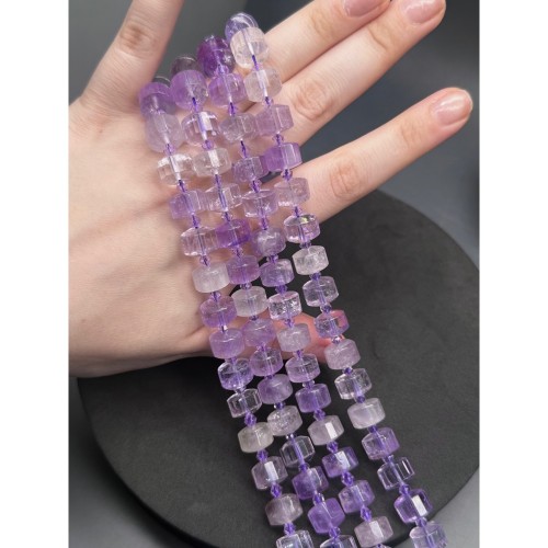 Каменные бусины, Лавандовый аметист, шайба, огранка, 8х12 мм, длина нити 40 см