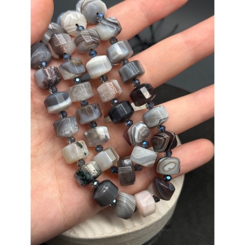 Каменные бусины, Агат Ботсвана, шайба, огранка, 8х12 мм, длина нити 40 см