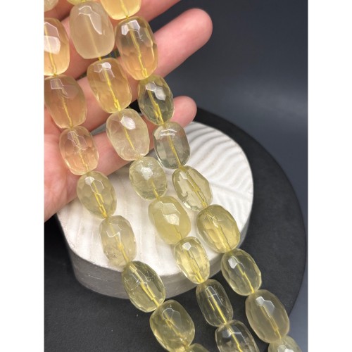 Каменные бусины, Цитрин лимонный, бочонок, огранка, фриформы, 22х15 мм, длина нити 19 см