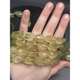 Каменные бусины, Цитрин лимонный, бочонок, огранка, фриформы, 22х15 мм, длина нити 19 см