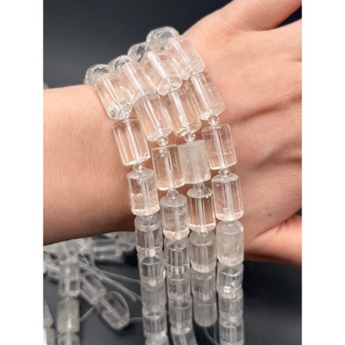 Каменные бусины, Горный хрусталь, столбики (трубочки), с гранями, размер~15х10 мм, длина нити 19 см