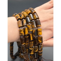 Каменные бусины, Тигровый глаз, столбики (трубочки), с гранями, размер~15х10 мм, длина нити 19 см