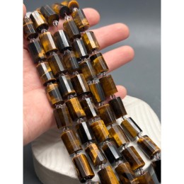 Каменные бусины, Тигровый глаз, столбики (трубочки), с гранями, размер~15х10 мм, длина нити 19 см