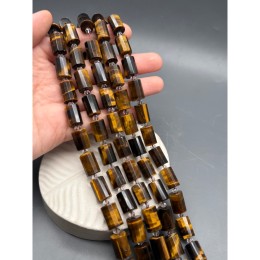 Каменные бусины, Тигровый глаз, столбики (трубочки), с гранями, размер~15х10 мм, длина нити 19 см