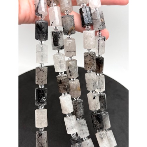 Каменные бусины, Турмалиновый кварц, столбики (трубочки), с гранями, размер~15х10 мм, длина нити 19 см