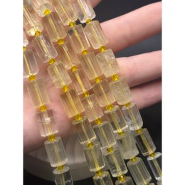 Каменные бусины, Цитрин лимонный, столбики (трубочки), с гранями, размер~15х10 мм, длина нити 19 см