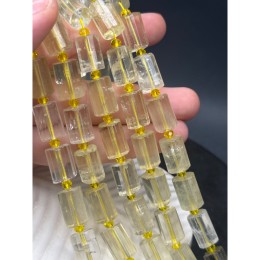 Каменные бусины, Цитрин лимонный, столбики (трубочки), с гранями, размер~15х10 мм, длина нити 19 см