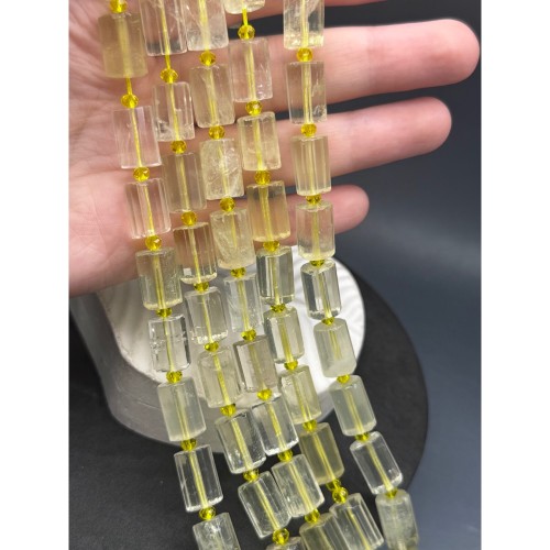 Каменные бусины, Цитрин лимонный, столбики (трубочки), с гранями, размер~15х10 мм, длина нити 38 см