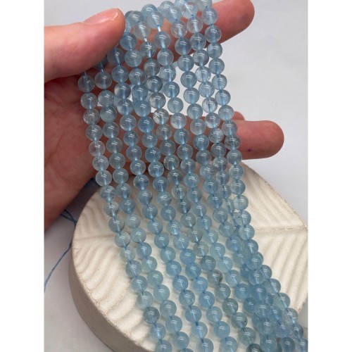 Каменные бусины, Аквамарин, Голубой Берилл, экстра люкс, шарик гладкий, 6 мм, длина нити 19 см