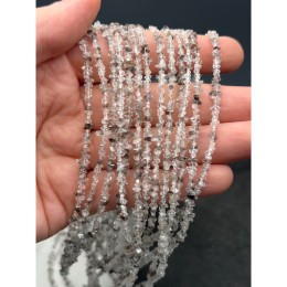 Каменные бусины, "Херкимерский алмаз", (Двухвершинный кристалл горного хрусталя), с включениями, размер ~3х1,5 мм, длина нити 38 см