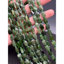 Каменные бусины, Нефрит, Россия, зеленый, прямоугольник, огранка, 10х8х4 мм, длина нити 38 см