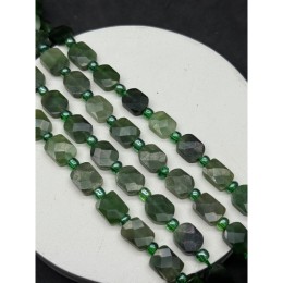 Каменные бусины, Нефрит, Россия, зеленый, прямоугольник, огранка, 10х8х4 мм, длина нити 38 см