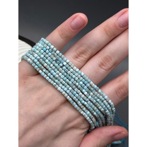 Каменные бусины, Ларимар, люкс, кубик, зеркальная огранка, 2,5 мм, длина нити 39 см