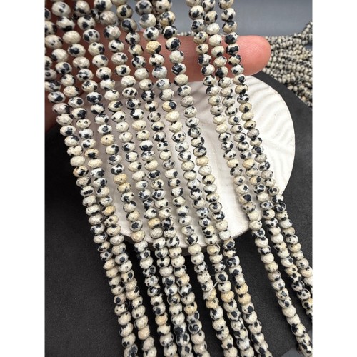 Каменные бусины, Яшма Далматиновая, рондель огранка, 3х4,5 мм, длина нити 38 см