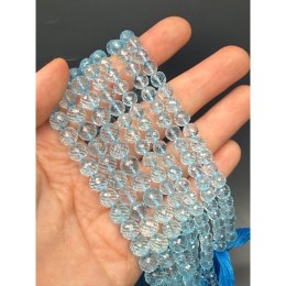 Каменные бусины, Топаз, голубой, экстра люкс, шарик, огранка, 6,8-7 мм, длина нити 25 см