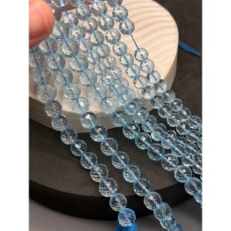 Каменные бусины, Топаз, голубой, экстра люкс, шарик, огранка, 6,8-7 мм, длина нити 25 см