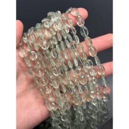 Каменные бусины, Празиолит, зеленый кварц, экстра люкс, овал, огранка, размер ~10х8х4 мм, длина нити 40 см