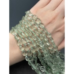 Каменные бусины, Празиолит, зеленый кварц, экстра люкс, овал, огранка, размер ~10х8х4 мм, длина нити 40 см