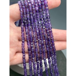 Каменные бусины, Аметист, кубик, зеркальная огранка, 4х4 мм, длина нити 38 см