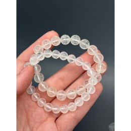 Каменные бусины, Горный хрусталь, Мантры, (Любовь, счастье, здоровье, успех, богатство), шарик гладкий, 10 мм, длина нити 19 см, 20 бусин