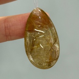 Подвеска №5, Золотой рутиловый кварц, люкс, капля, размер 34х20 мм, цена за 1 шт.