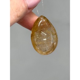 Подвеска №8, Золотой рутиловый кварц, люкс, капля, размер 34х23 мм, цена за 1 шт.