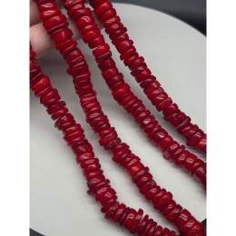 Каменные бусины, Коралл, красный, тонированный, фриформы, шайба, размер ~12х4 мм, длина нити 41 см