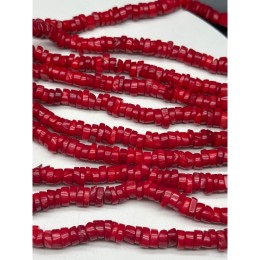 Каменные бусины, Коралл, красный, тонированный, фриформы, шайба, размер ~8х3 мм, длина нити 40 см