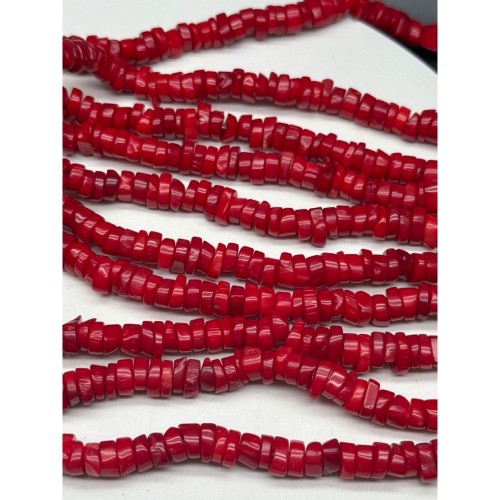 Каменные бусины, Коралл, красный, тонированный, фриформы, шайба, размер ~8х3 мм, длина нити 40 см