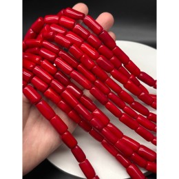 Каменные бусины, Коралл, красный, тонированный, фриформы, столбик, размер ~16-21х9 мм, длина нити 39 см