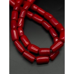 Каменные бусины, Коралл, красный, тонированный, фриформы, столбик, размер ~16-21х9 мм, длина нити 39 см