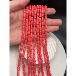 Каменные бусины, Коралл ярко-розовый, тонированный, фриформы, столбики ~9х5 мм, длина нити 38 см