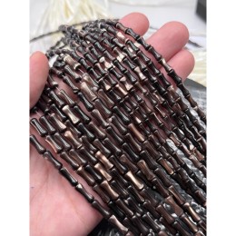 Каменные бусины, Перламутр шоколадный, тонированный, столбики (трубочки), 12х5 мм, длина нити 40 см