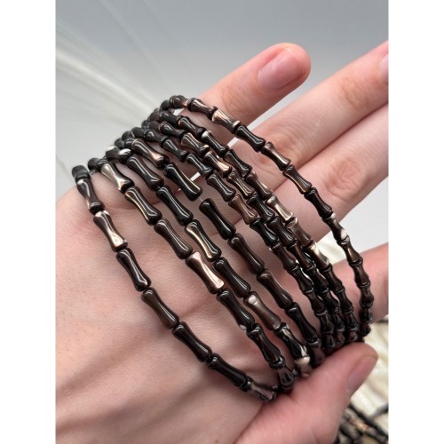 Каменные бусины, Перламутр шоколадный, тонированный, столбики (трубочки), 12х5 мм, длина нити 40 см