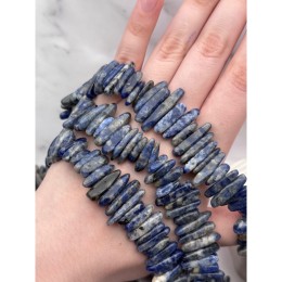 Каменные бусины, Содалит, фриформы, плоские брусочки. размер ~12-24х5 мм, длина нити 40 см