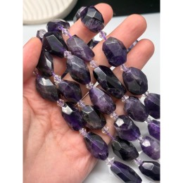 Каменные бусины, Аметист, огранка, фриформы, размер ~20-25х14 мм, длина нити 19 см