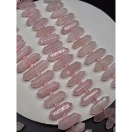 Каменные бусины, Розовый кварц, фриформы, маятник, размер ~20-36х10 мм, длина нити 19 см