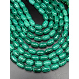 Каменные бусины, Малахит (Конго), люкс, бочонки овальные, 8х12 мм, длина нити 19 см