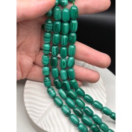 Каменные бусины, Малахит (Конго), люкс, бочонки овальные, 8х12 мм, длина нити 19 см