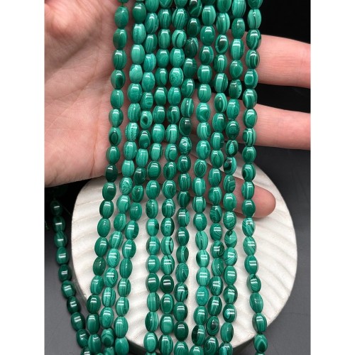 Каменные бусины, Малахит (Конго), люкс, бочонок огранка, 8х6 мм, длина нити 39 см