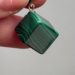 Подвеска, Малахит (Конго), "Куб", SS 925, размер 12 мм, цена за 1 шт.