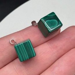 Подвеска, Малахит (Конго), "Куб", SS 925, размер 12 мм, цена за 1 шт.