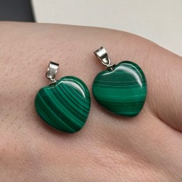 Подвеска, Малахит (Конго), "Сердце",  SS 925, размер 15 мм, цена за 1 шт.